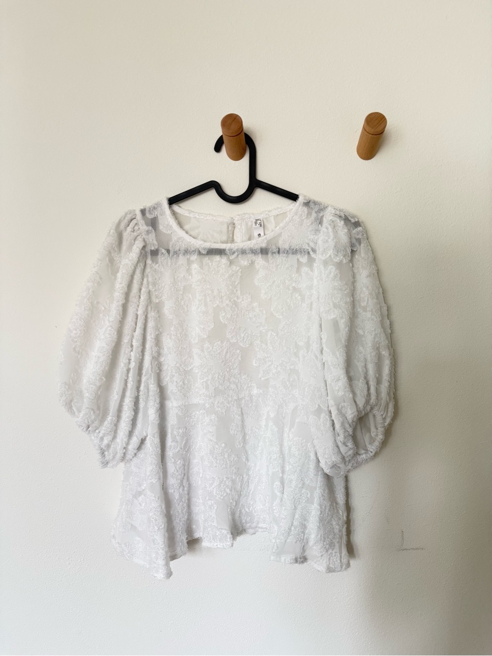 Mango White Floral Lace Puff-Sleeve Blouse